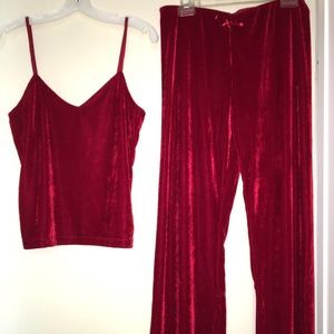 PajamaGram Tempting Touch Red Velour set- M NEW